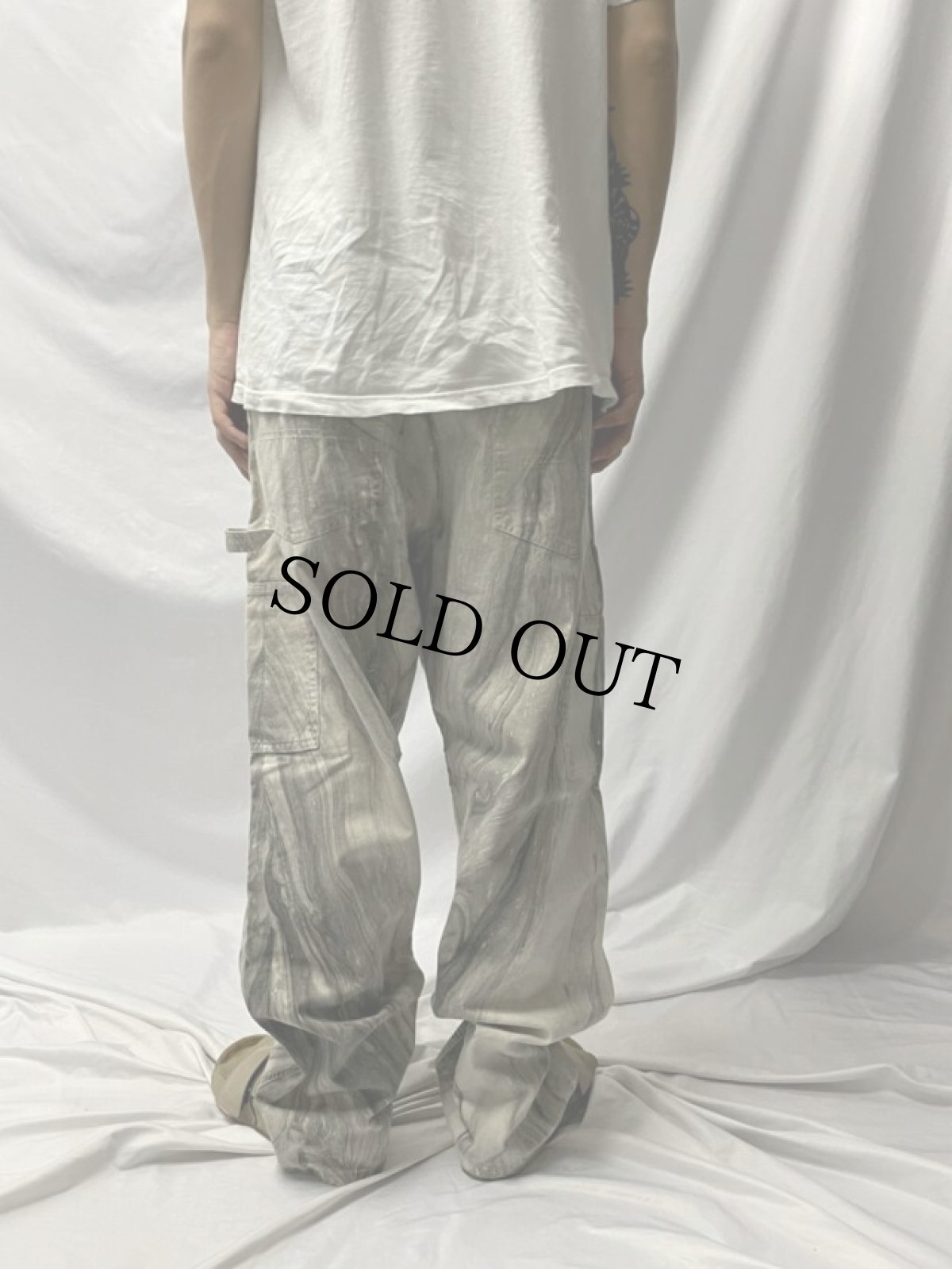 画像4: 80's マーブル染め ダブルニー コットンペインターパンツ W35 (4)