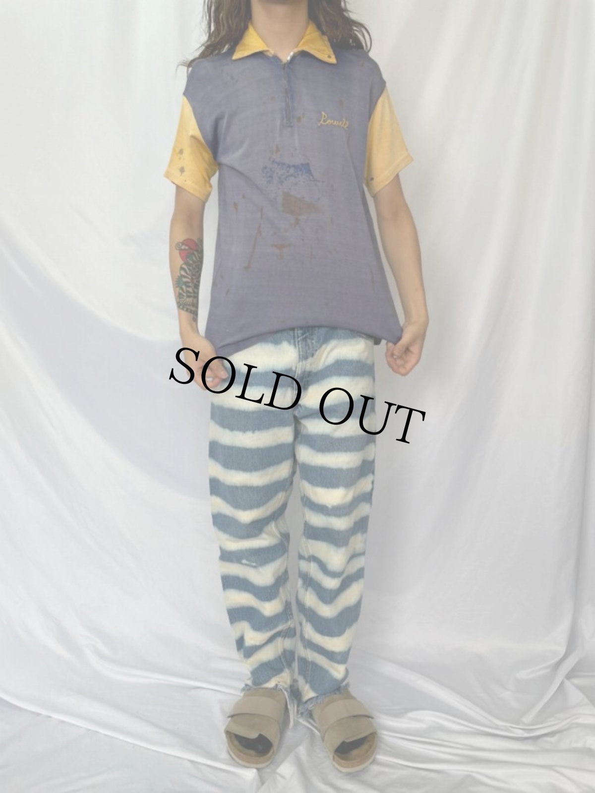 画像3: 60's Southern "BULLDOGS" パッチ付き  ハーフジップ 半袖シャツ L (3)