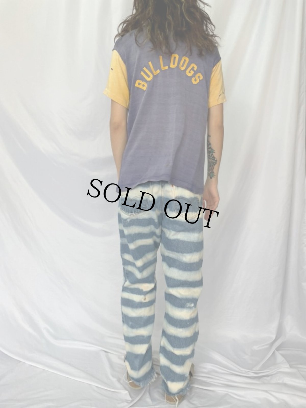 画像5: 60's Southern "BULLDOGS" パッチ付き  ハーフジップ 半袖シャツ L (5)