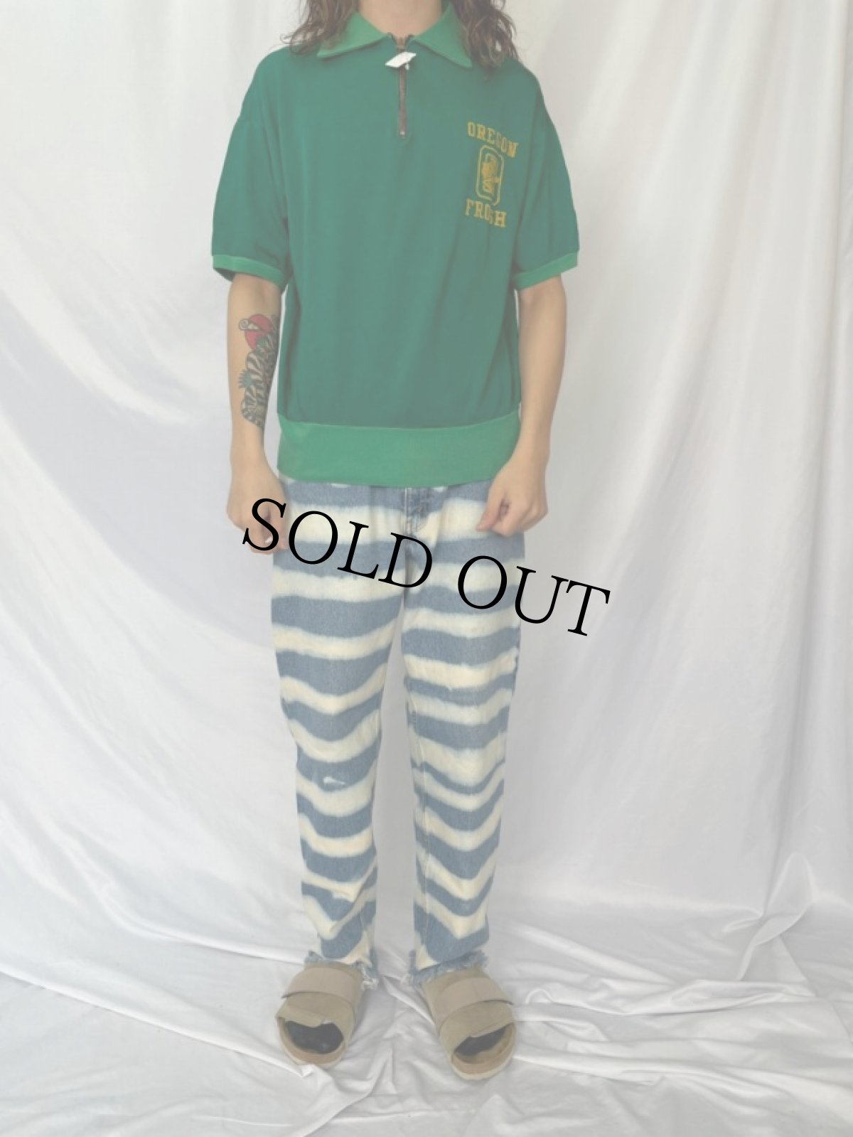 画像2: 60's Champion PRODUCTSタグ USA製 "OREGON FORSH" ハーフジップ 半袖シャツ XL (2)