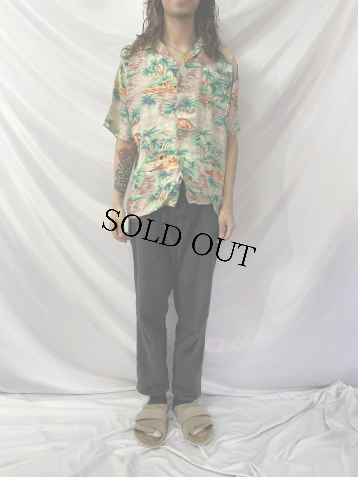 画像2: 60's オールオーバーパターン アロハシャツ L (2)