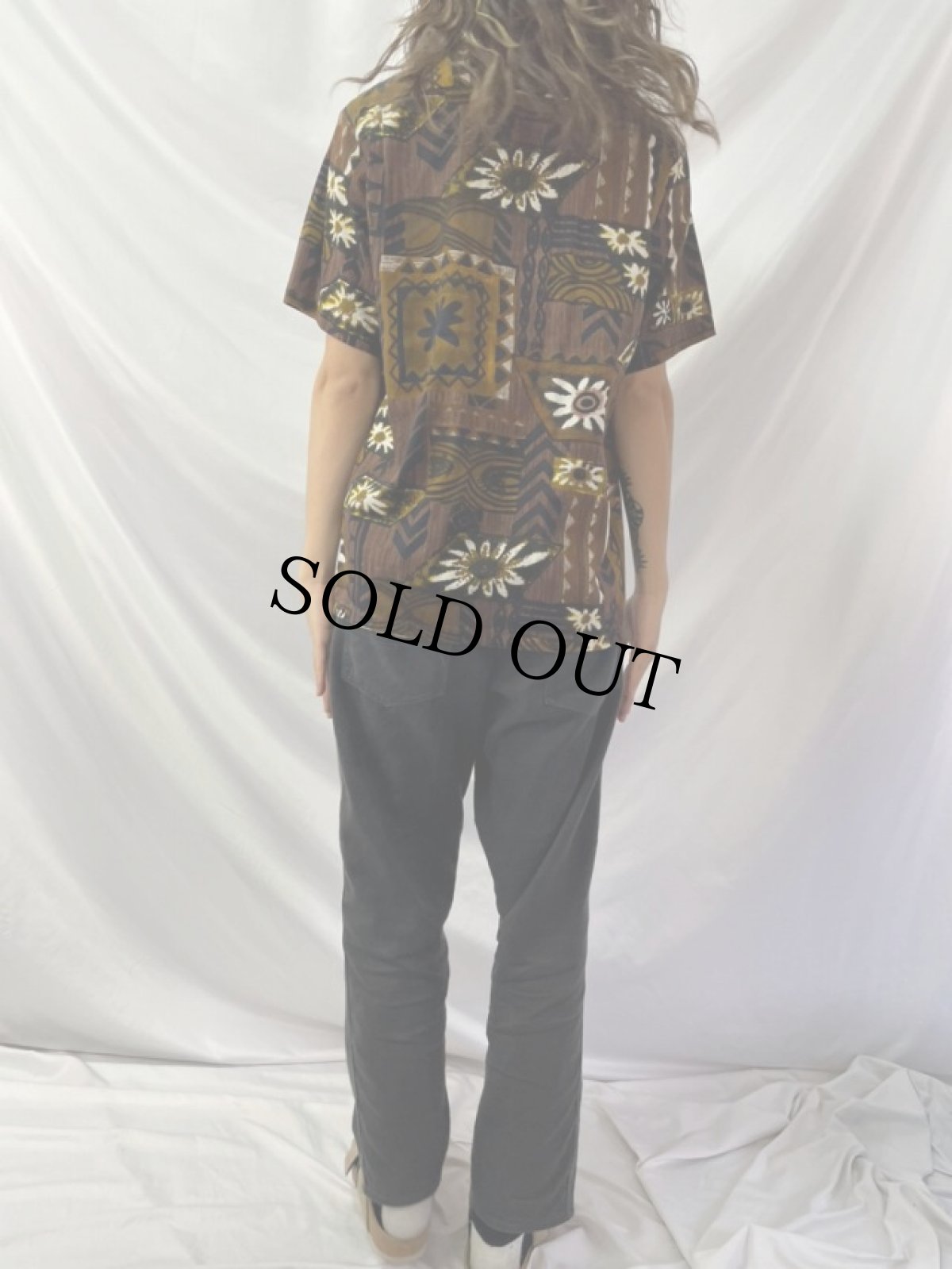 画像4: 60's HAWAIIAN Surf 総柄 古銭ボタン アロハシャツ M (4)