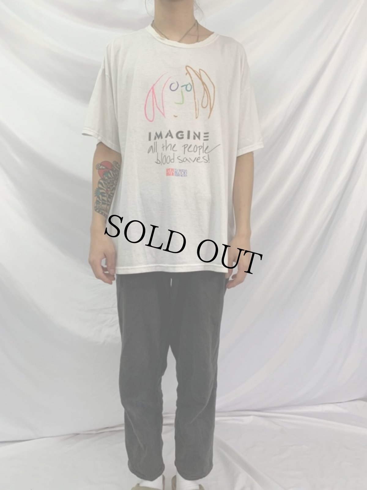 画像2: JOHN LENNON "IMAGINE ALL THE PEOPLE BLOOD SAVES!" ミュージシャンアートTシャツ XL (2)