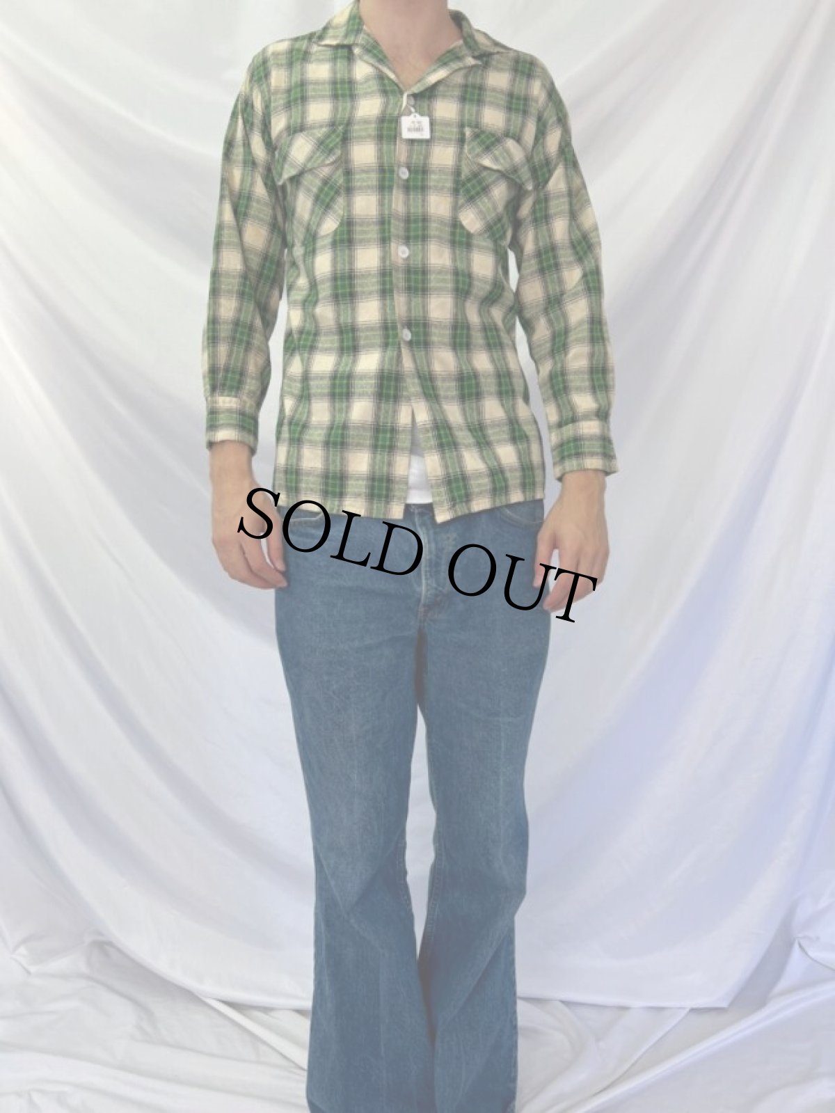 画像2: 60's〜 Takiya JAPAN製 チェック柄 オープンカラーシャツ M (2)