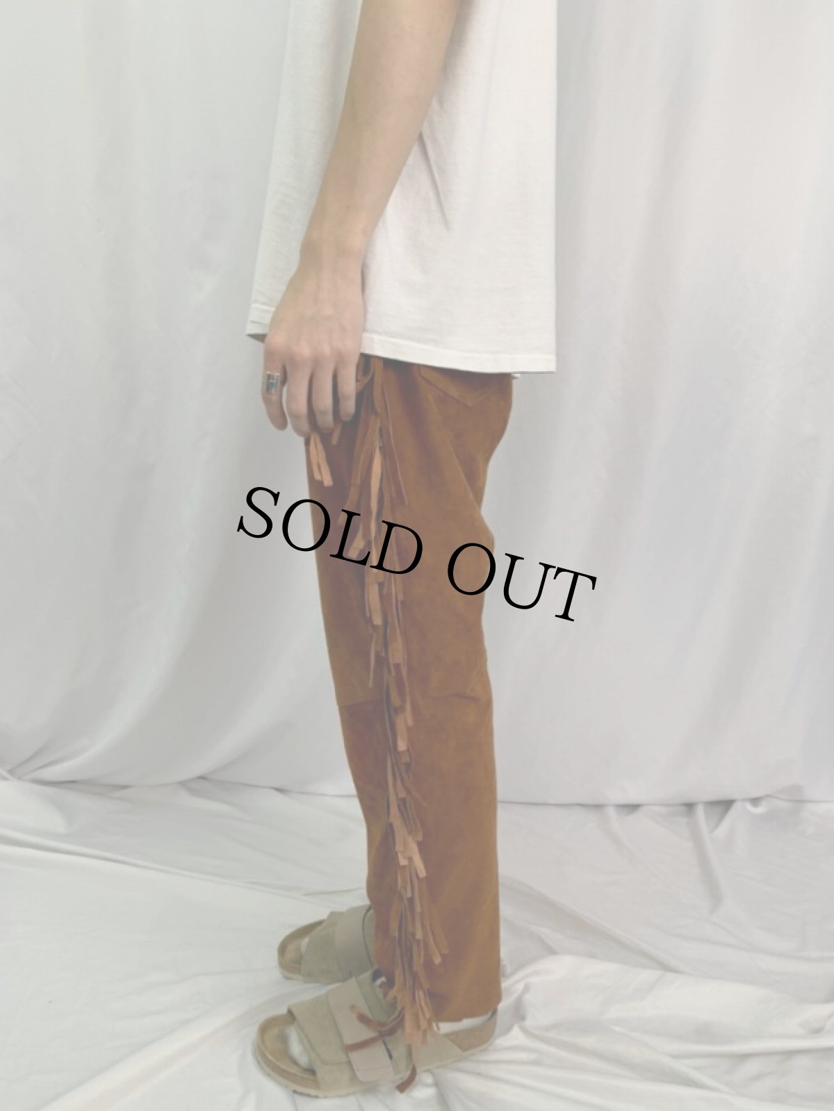 画像3: フリンジデザイン スエードパンツ W30 (3)