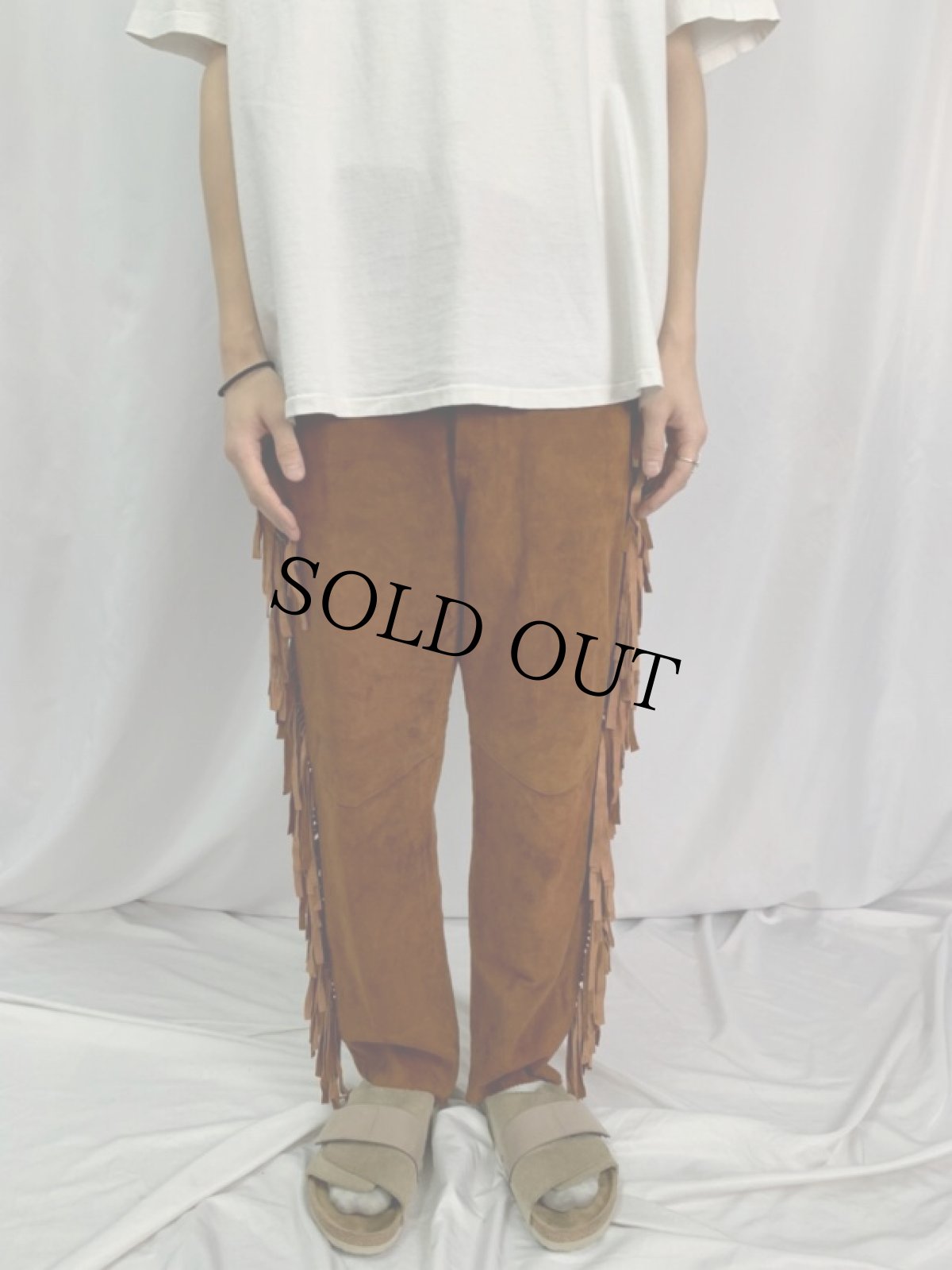 画像2: フリンジデザイン スエードパンツ W30 (2)