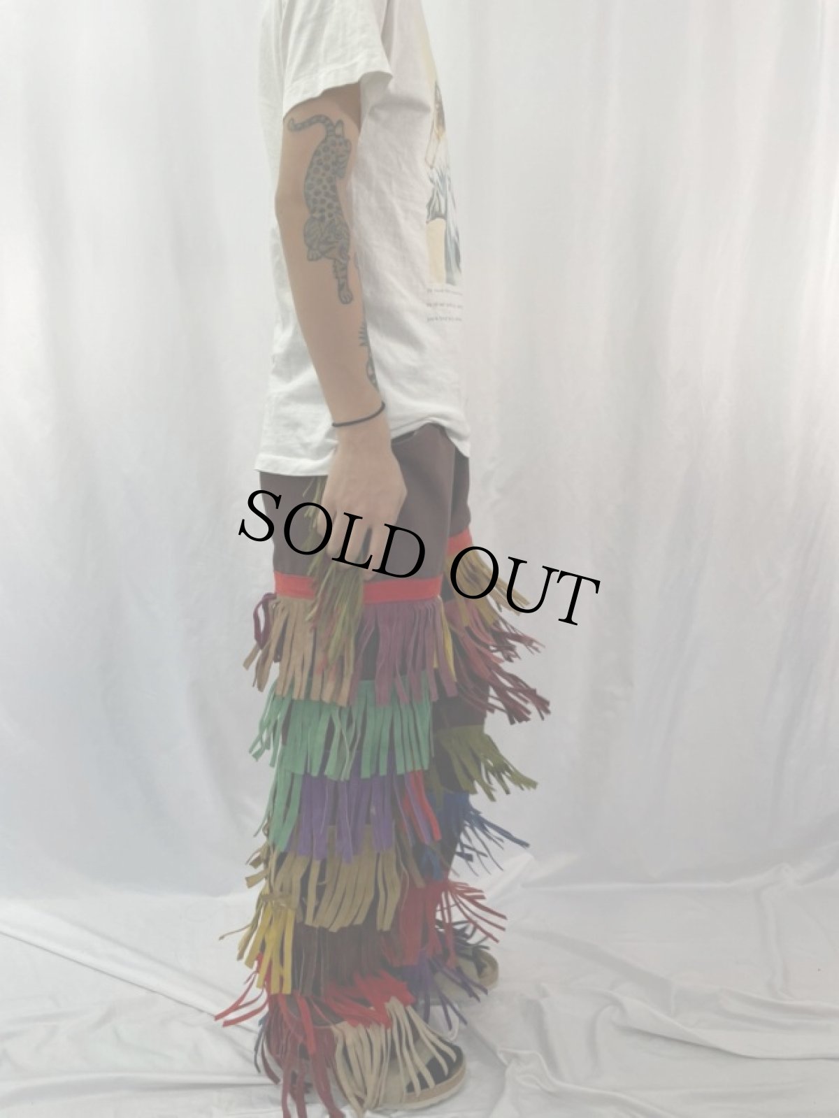 画像3: 80's Lee USA製 レザーフリンジ リメイクフレアパンツ W35 (3)