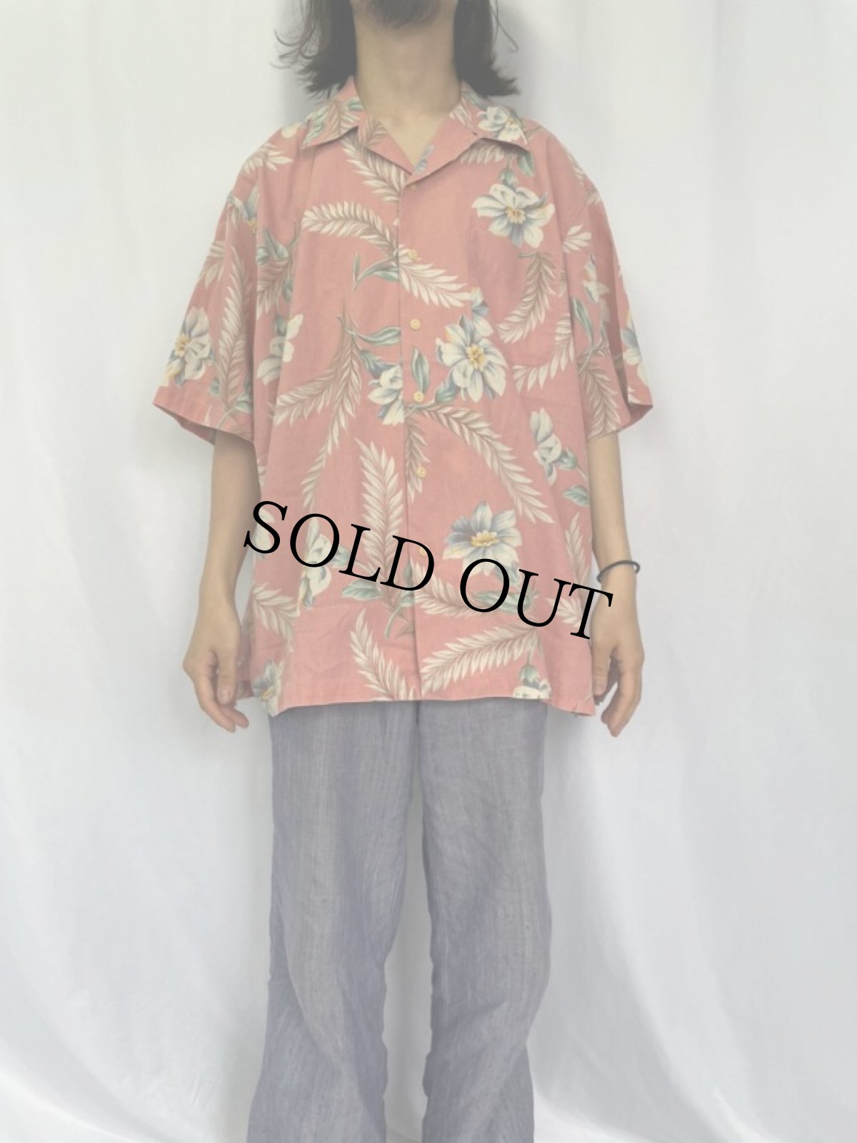 画像2: 90's POLO Ralph Lauren 猫目ボタン 花柄 オープンカラーシャツ XL (2)