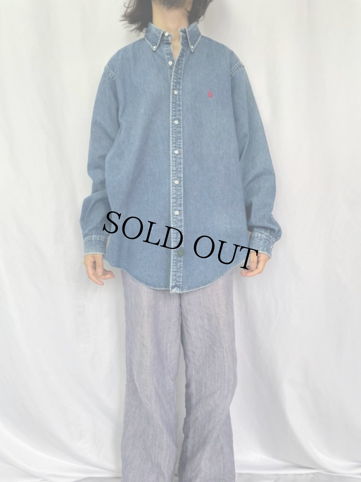 画像2: 90's POLO COUNTRY Ralph Lauren ボタンダウンデニムシャツ XL (2)