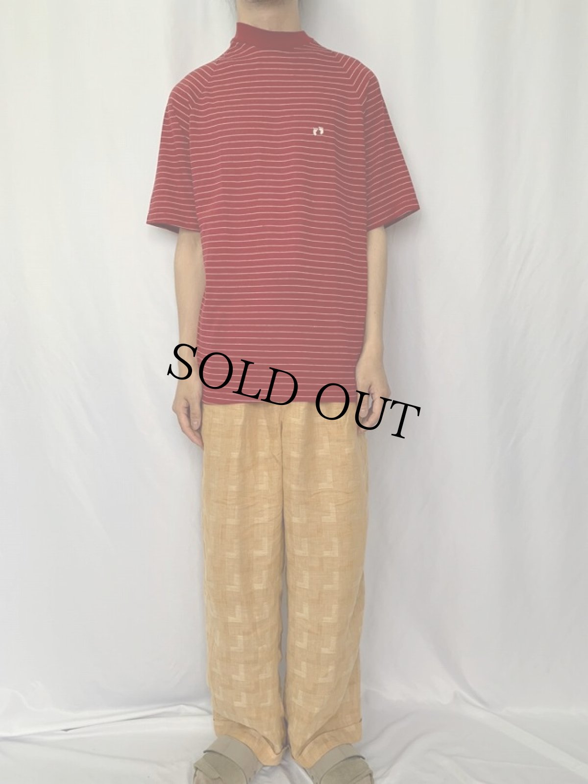 画像2: 〜70's HANGTEN ロゴ刺繍 ボーダー柄Tシャツ L (2)