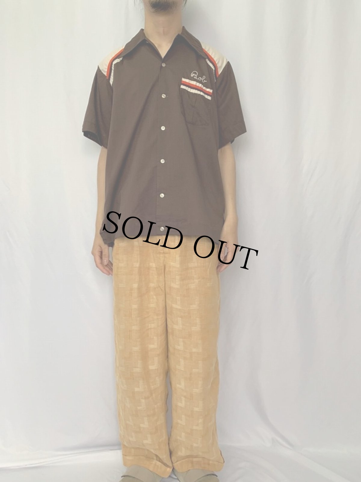 画像2: 70's Hilton USA製 "Amerock" フロッキープリント ボーリングシャツ L (2)