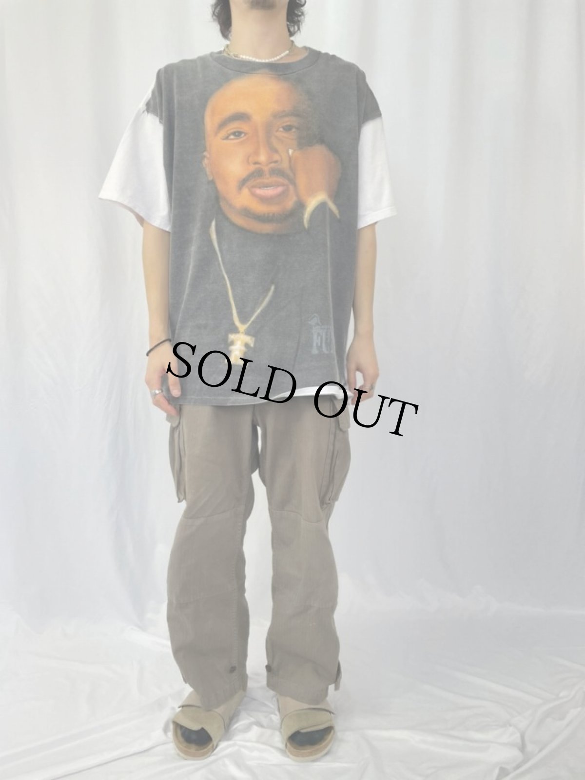 画像2: 90's 2pac USA製 大判 ハンドペイント ヒップホップTシャツ 2X (2)