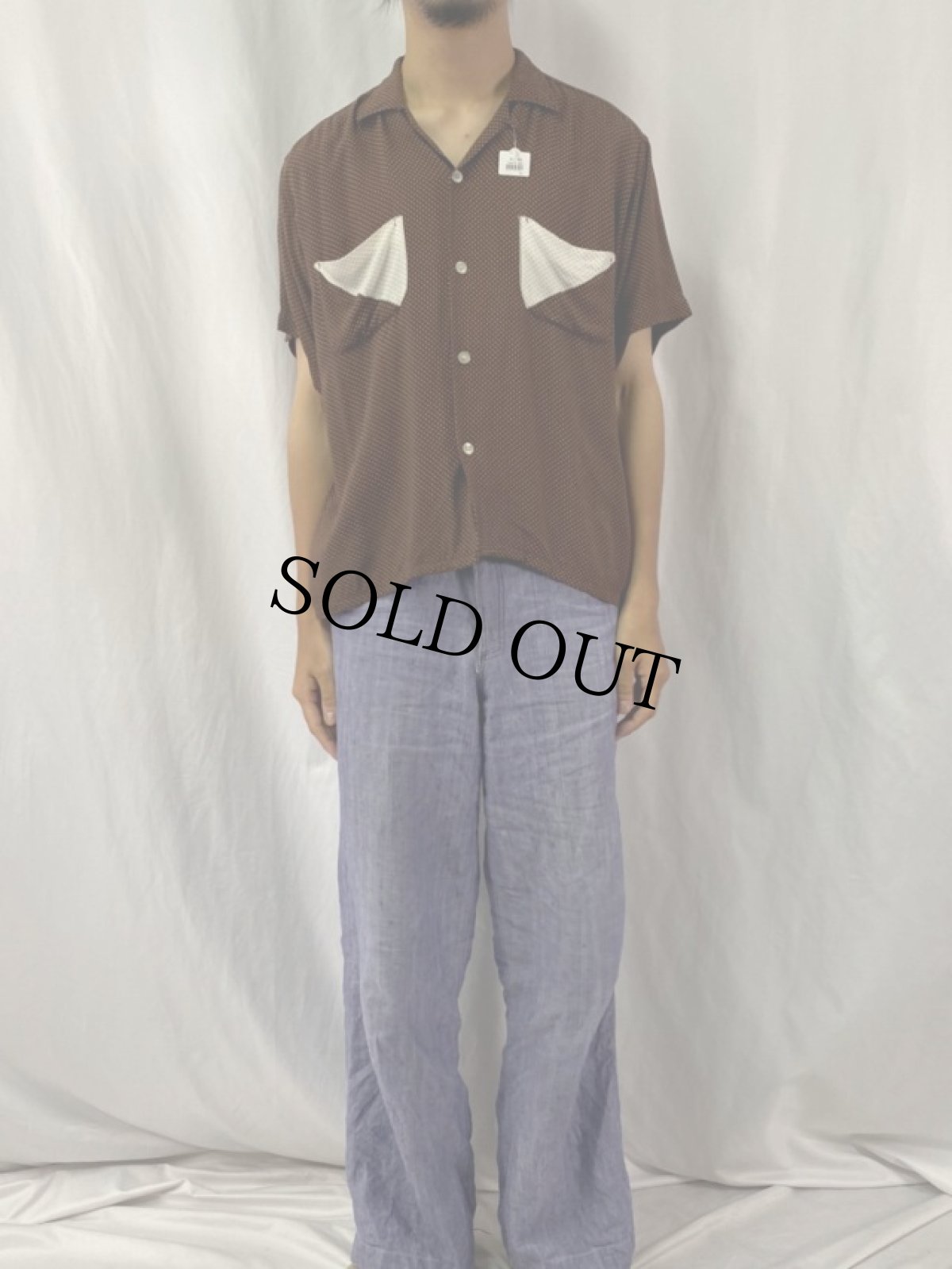 画像2: 50〜60's REIS ドット柄 オープンカラーシャツ L (2)