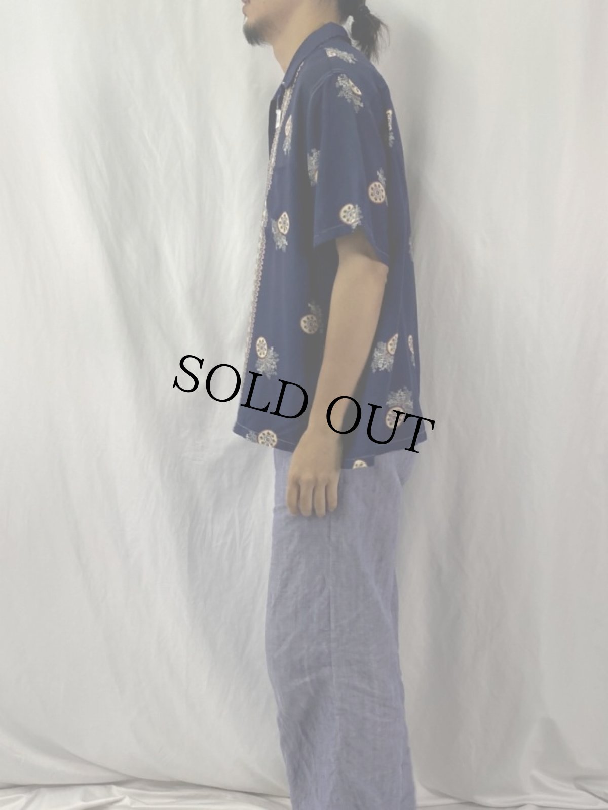 画像3: 50's KAHANAMOKU ボーダーパターン レーヨンアロハシャツ L (3)