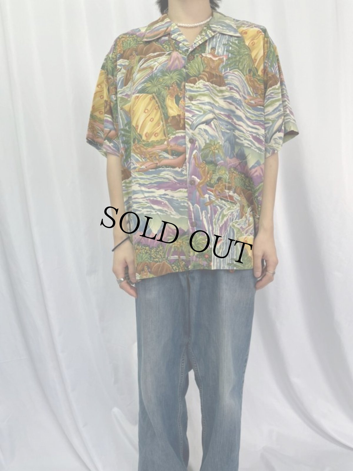 画像2: 【お客様支払い処理中】 90's Patagonia Pataloha 総柄 コットン×レーヨンアロハシャツ L (2)