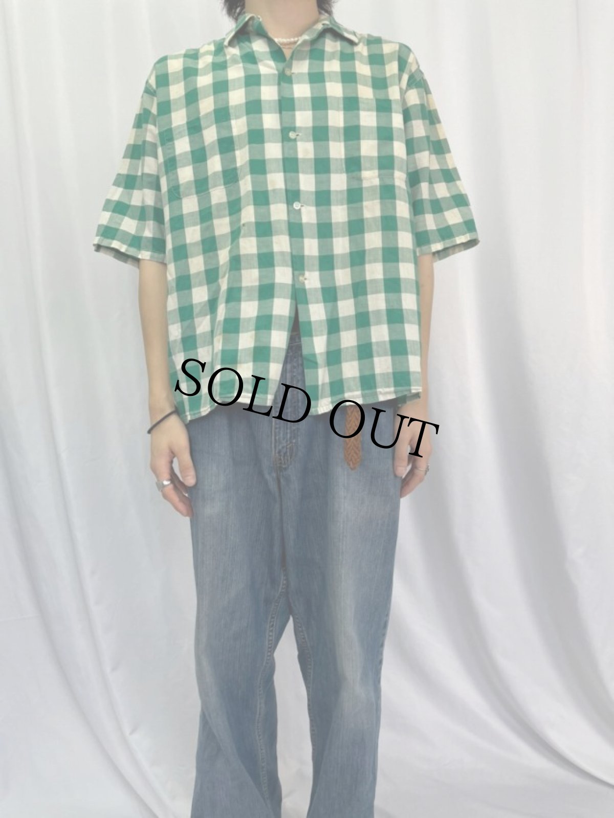 画像2: 50〜60's McGREGOR USA製 ブロックチェック柄 コットンオープンカラーシャツ XL (2)