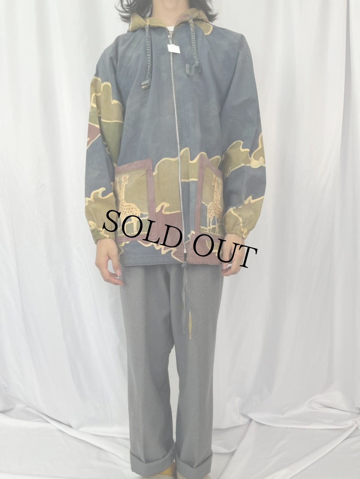 画像3: キリン柄 ろうけつ染め フルジップパーカー (3)