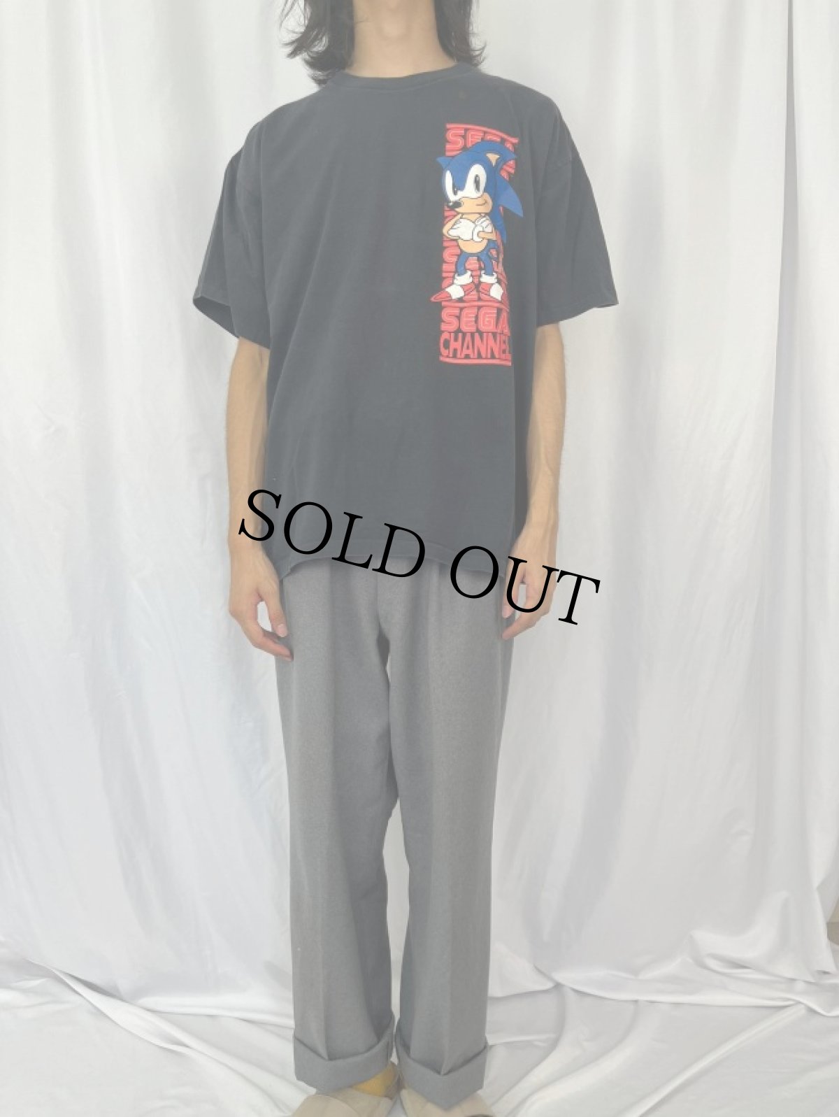 画像2: 90's SONIC "SEGA CHANNEL" USA製 ゲームキャラクタープリントTシャツ BLACK XL (2)