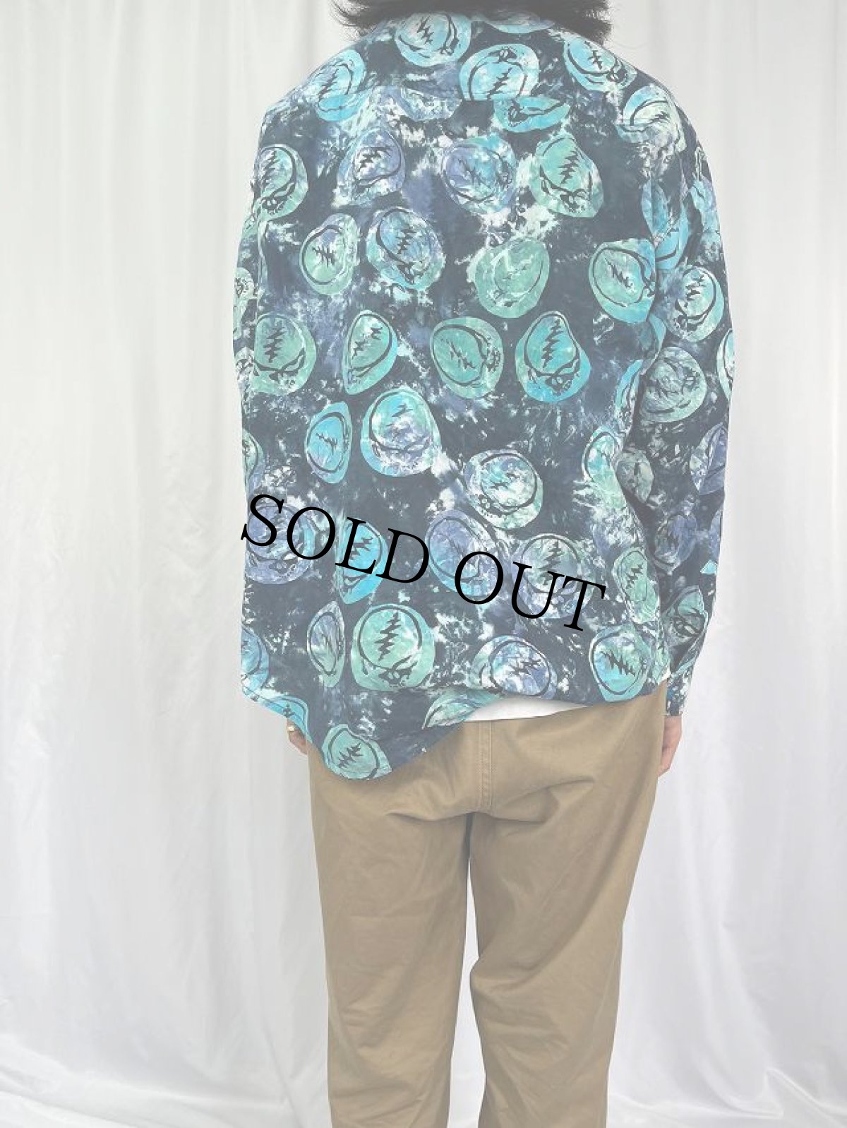 画像4: 90's GRATEFUL DEAD スカル柄 タイダイ染め コットンシャツ M (4)