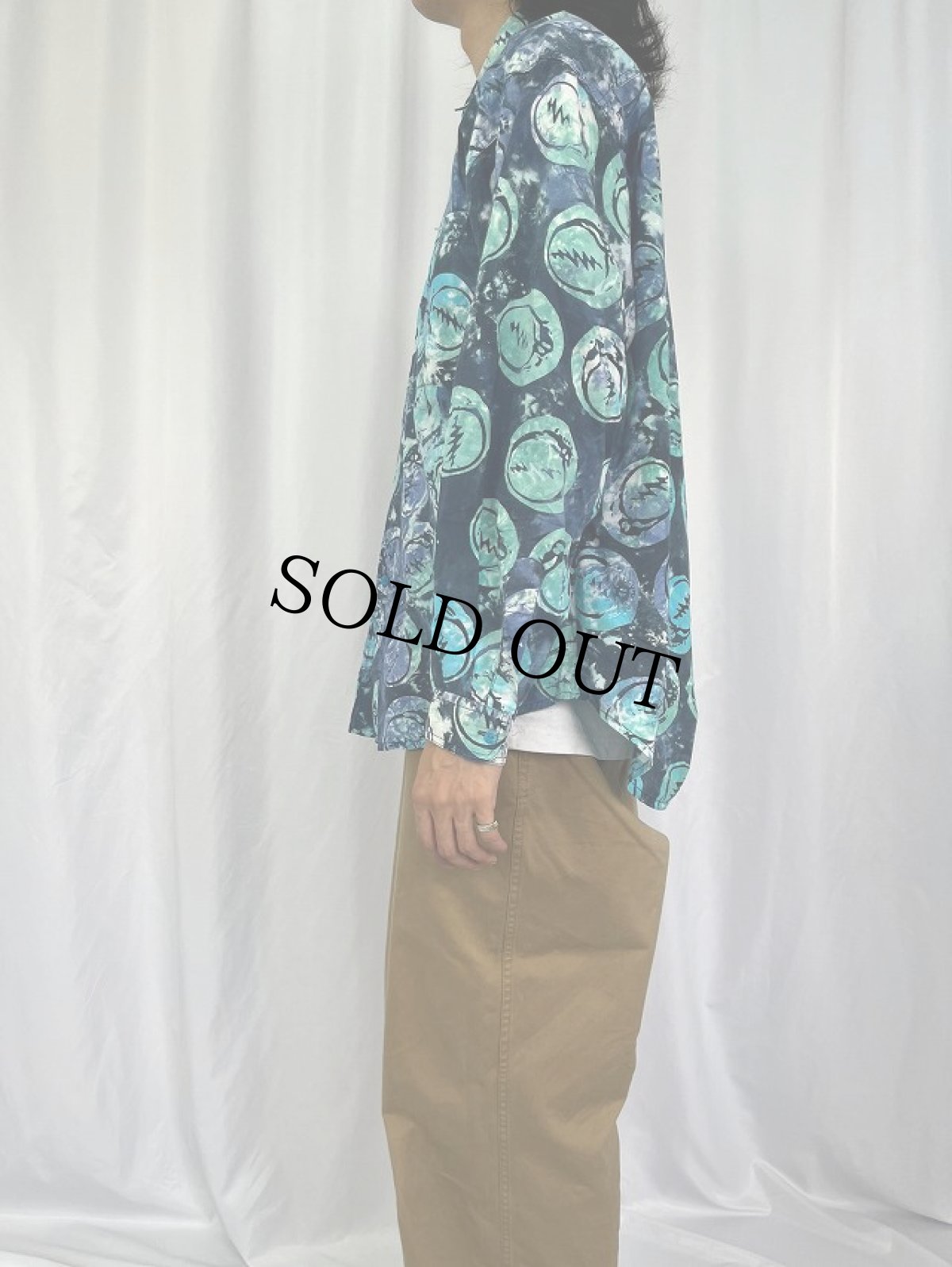 画像3: 90's GRATEFUL DEAD スカル柄 タイダイ染め コットンシャツ M (3)