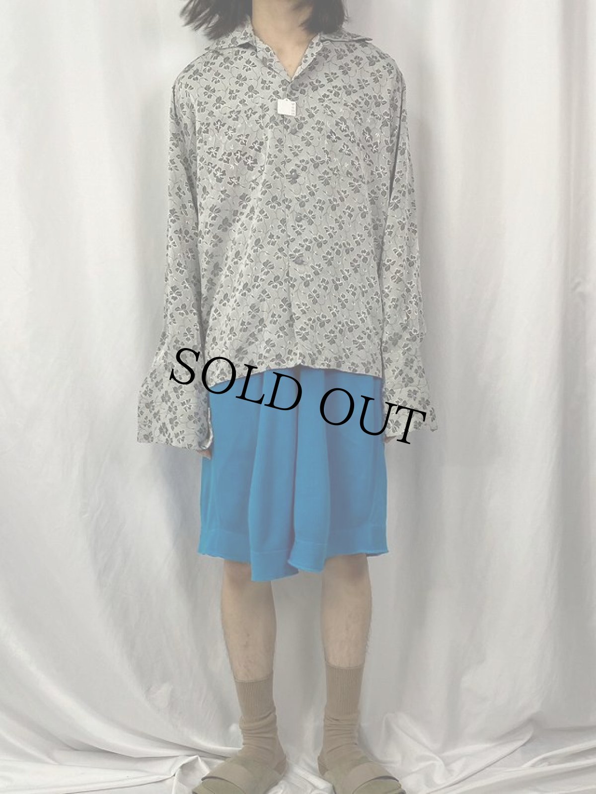 画像2: 50's Paul Howard 花柄 ダブルカフス オープンカラーシャツ L (2)