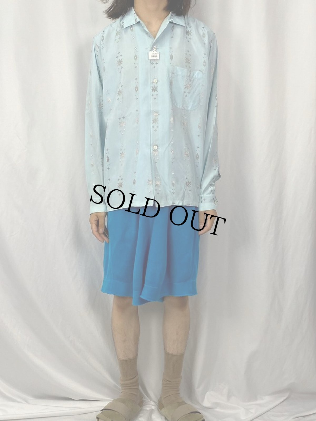 画像2: 60's CAMPUS 織り柄 オープンカラーシャツ L (2)