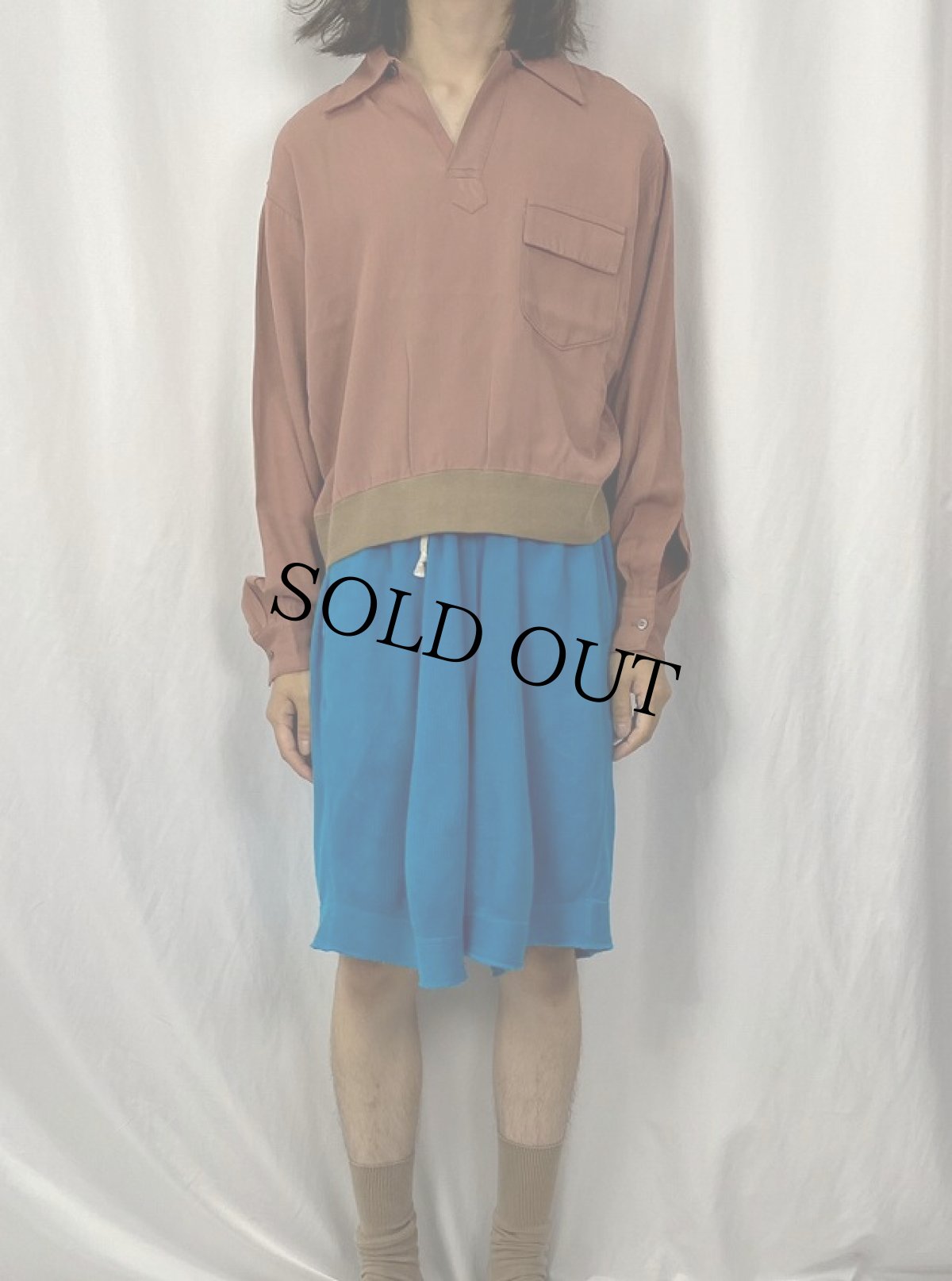 画像2: 50's Glen Park レーヨンギャバ プルオーバーシャツ L (2)