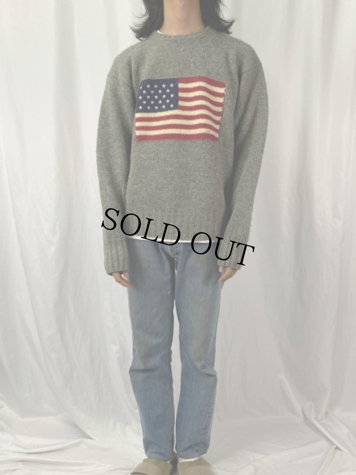 画像2: POLO Ralph Lauren 星条旗柄 ウールニットセーター L (2)