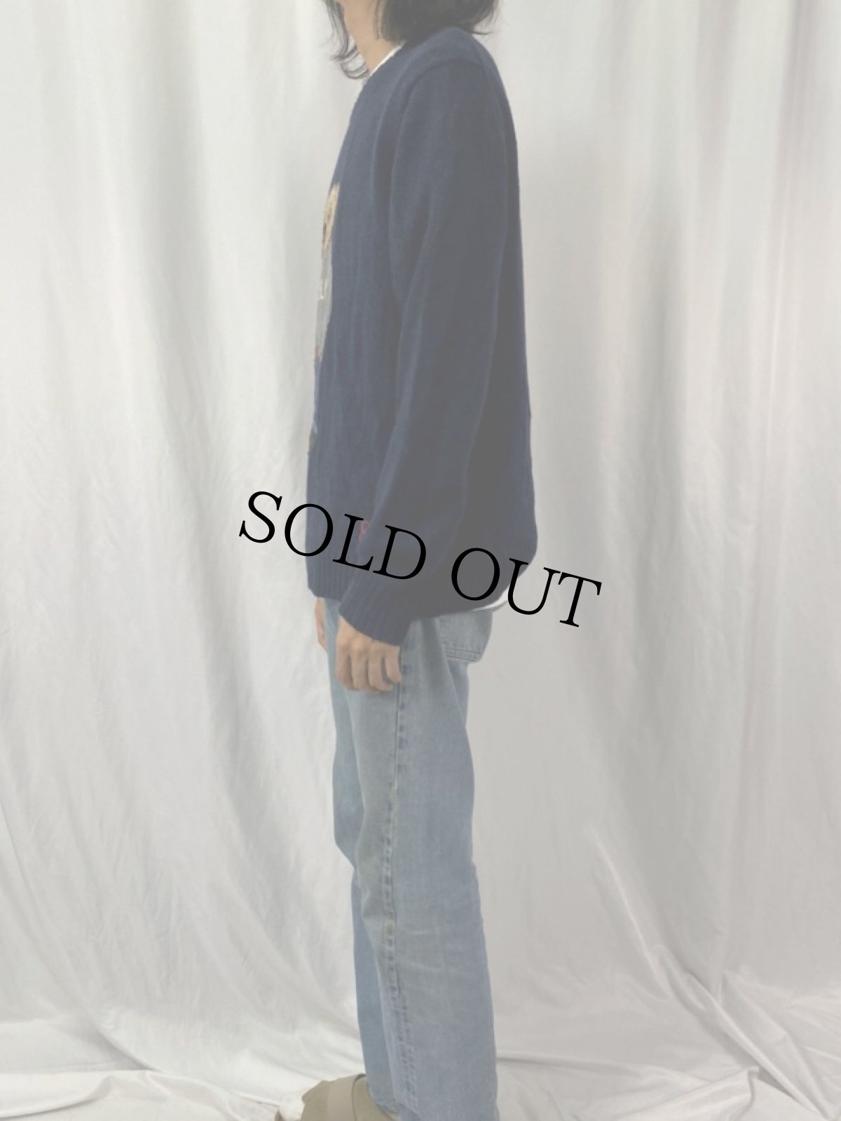 画像3: POLO Ralph Lauren ポロベア コットン×リネンニットセーター L NAVY (3)