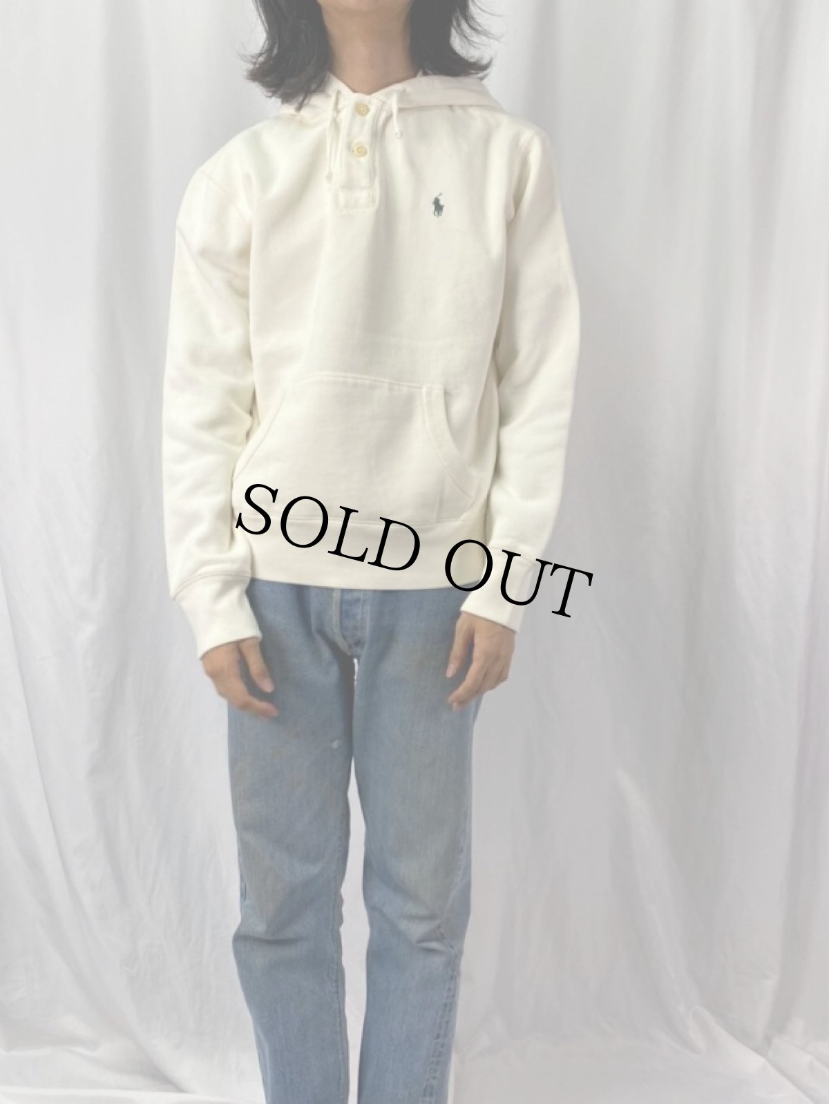 画像2: POLO Ralph Lauren ロゴ刺繍 ヘンリーネックスウェットフーディ L (2)