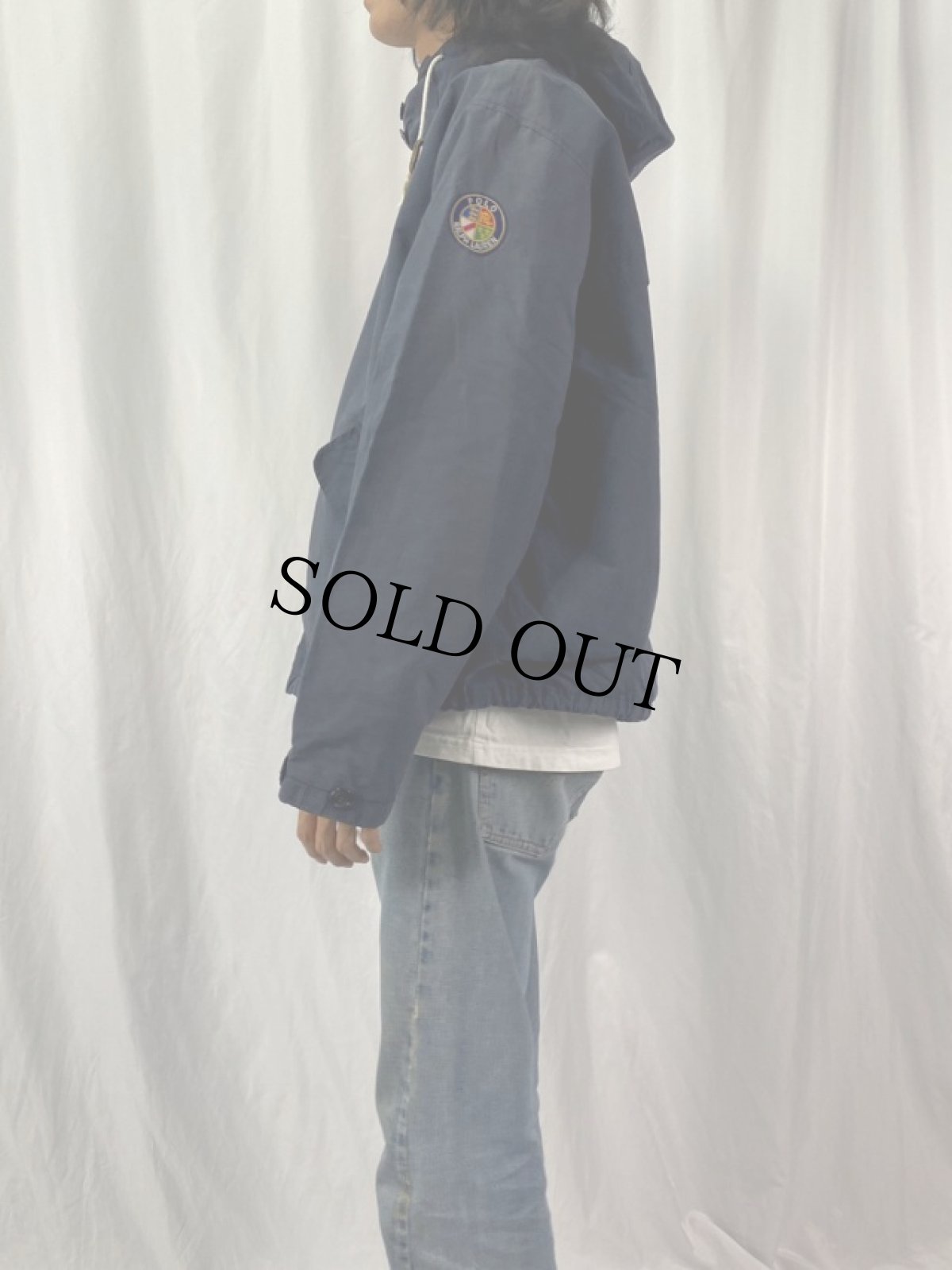 画像3: 90's POLO Ralph Lauren 64クロス クッキーパッチ付きパーカー M NAVY (3)