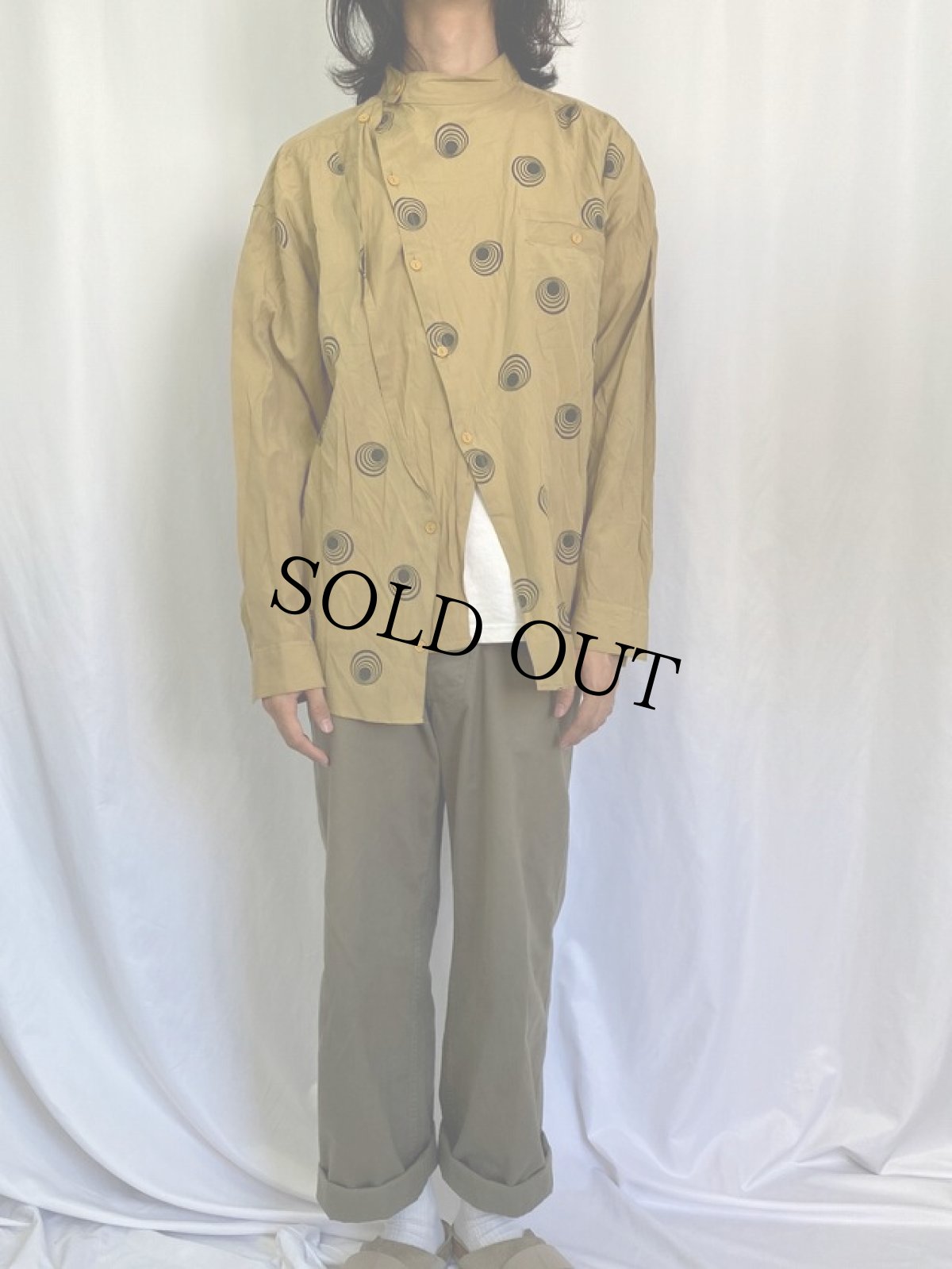 画像2: 80〜90's 総柄 デザイン スタンドカラーシャツ XL (2)