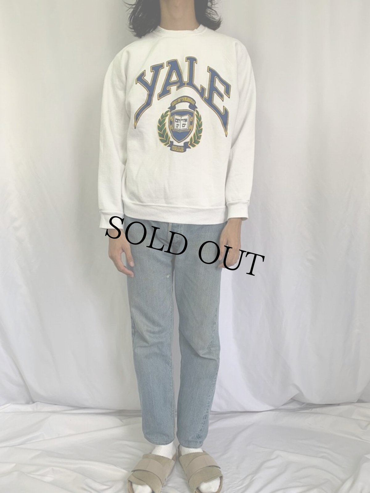 画像2: 80's DISCUS USA製 "YALE" カレッジプリント ラグランスウェット L (2)