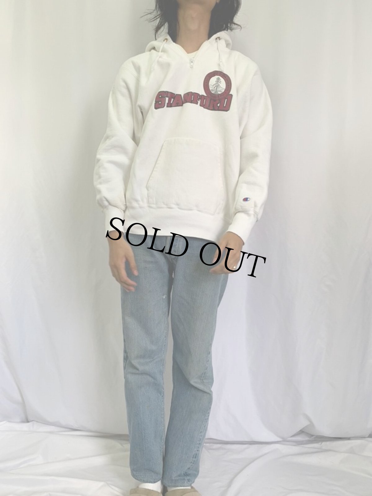 画像2: 80's Champion REVERSE WEAVE USA製 トリコタグ "STANFORD" ハーフジップスウェットフーディ L (2)