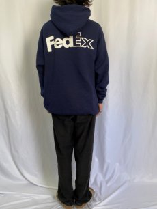 画像5: 90's FedEx USA製 企業ロゴプリントスウェットフーディ XL NAVY (5)