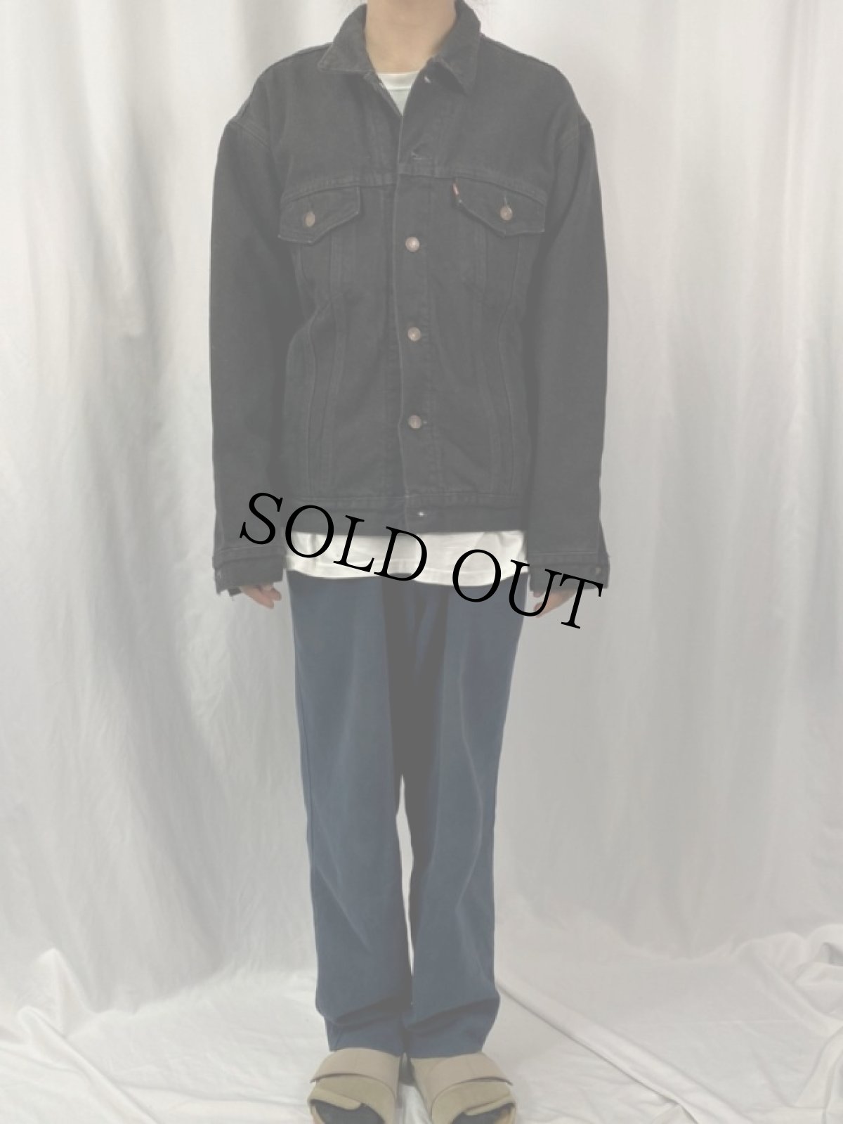 画像2: 90's Levi's 70427 USA製 裏地ネル ブラックデニムジャケット M (2)