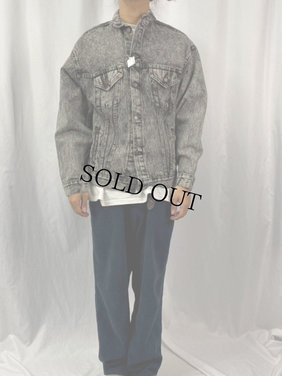 画像2: 80's Levi's 57508-0256 USA製 ケミカルウォッシュ ブラックデニムジャケット XL (2)