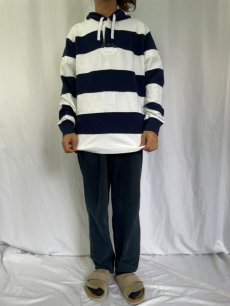 画像2: POLO Ralph Lauren ボーダー柄 フード付きラガーシャツ DEADSTOCK XL (2)