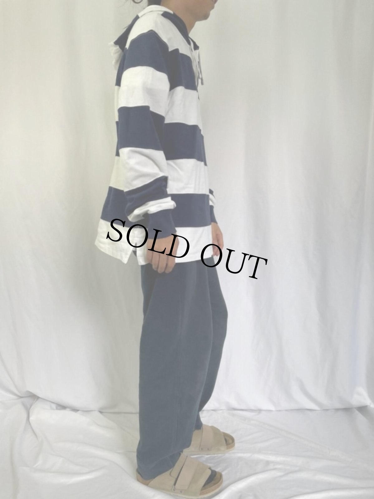 画像3: POLO Ralph Lauren ボーダー柄 フード付きラガーシャツ DEADSTOCK XL (3)