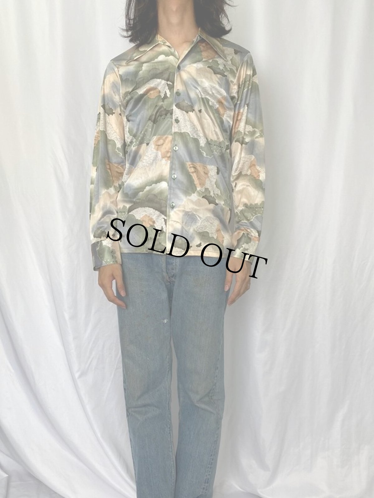 画像2: 70's Gino 総柄 オープンカラーシャツ M (2)