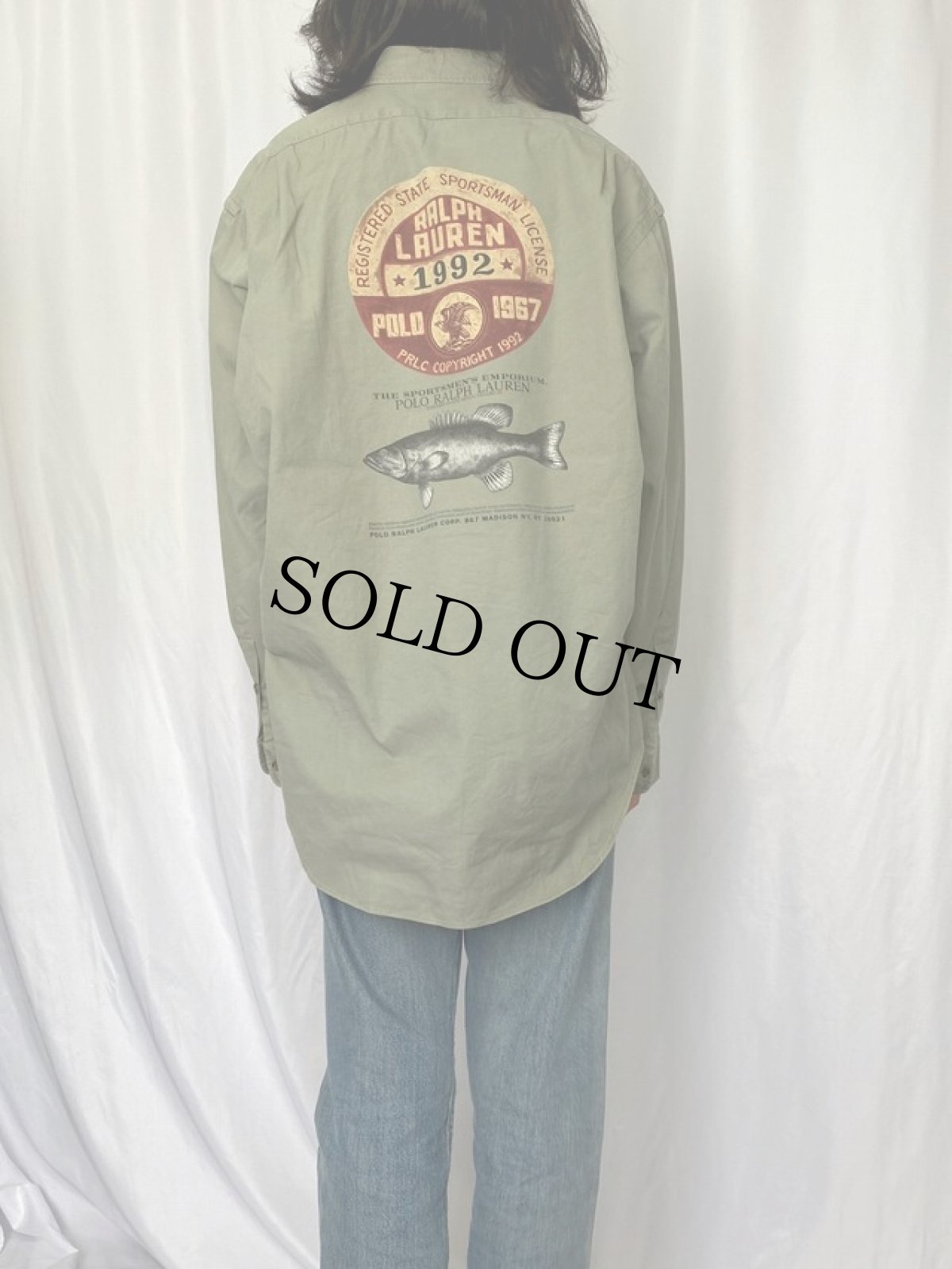 画像4: 90's POLO Ralph Lauren 魚プリント コットンシャツ XL (4)