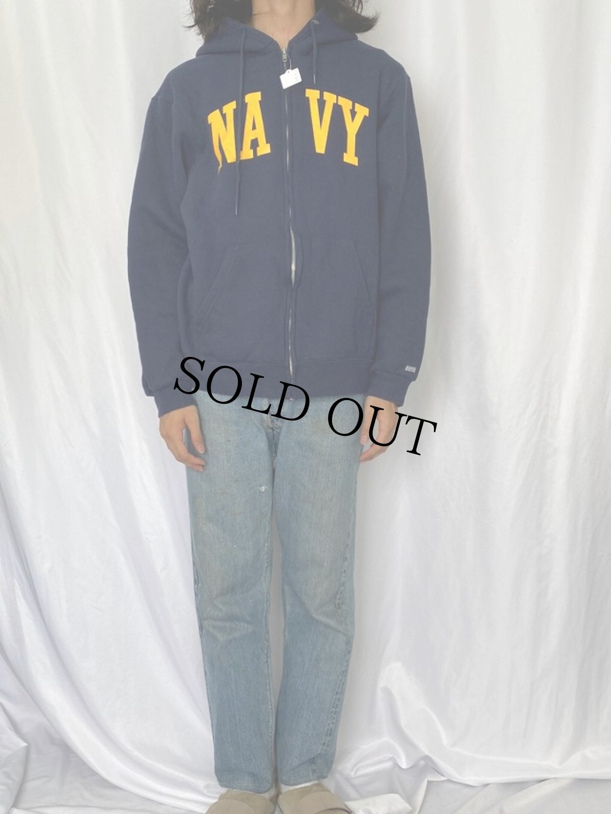 画像2: 90's SOFEE "NAVY" スウェットジップパーカー XL (2)