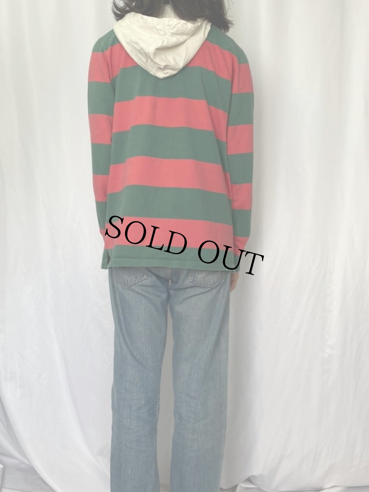 画像4: Polo Ralph Lauren ボーダー柄 フード付きラガーシャツ XL (4)