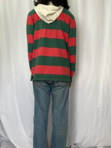 画像4: Polo Ralph Lauren ボーダー柄 フード付きラガーシャツ XL (4)