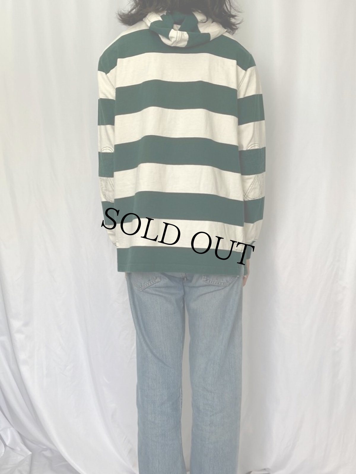 画像4: Polo Ralph Lauren ボーダー柄 フード付きラガーシャツ M WHITE×GREEN (4)