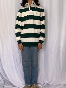 画像2: Polo Ralph Lauren ボーダー柄 フード付きラガーシャツ M WHITE×GREEN (2)