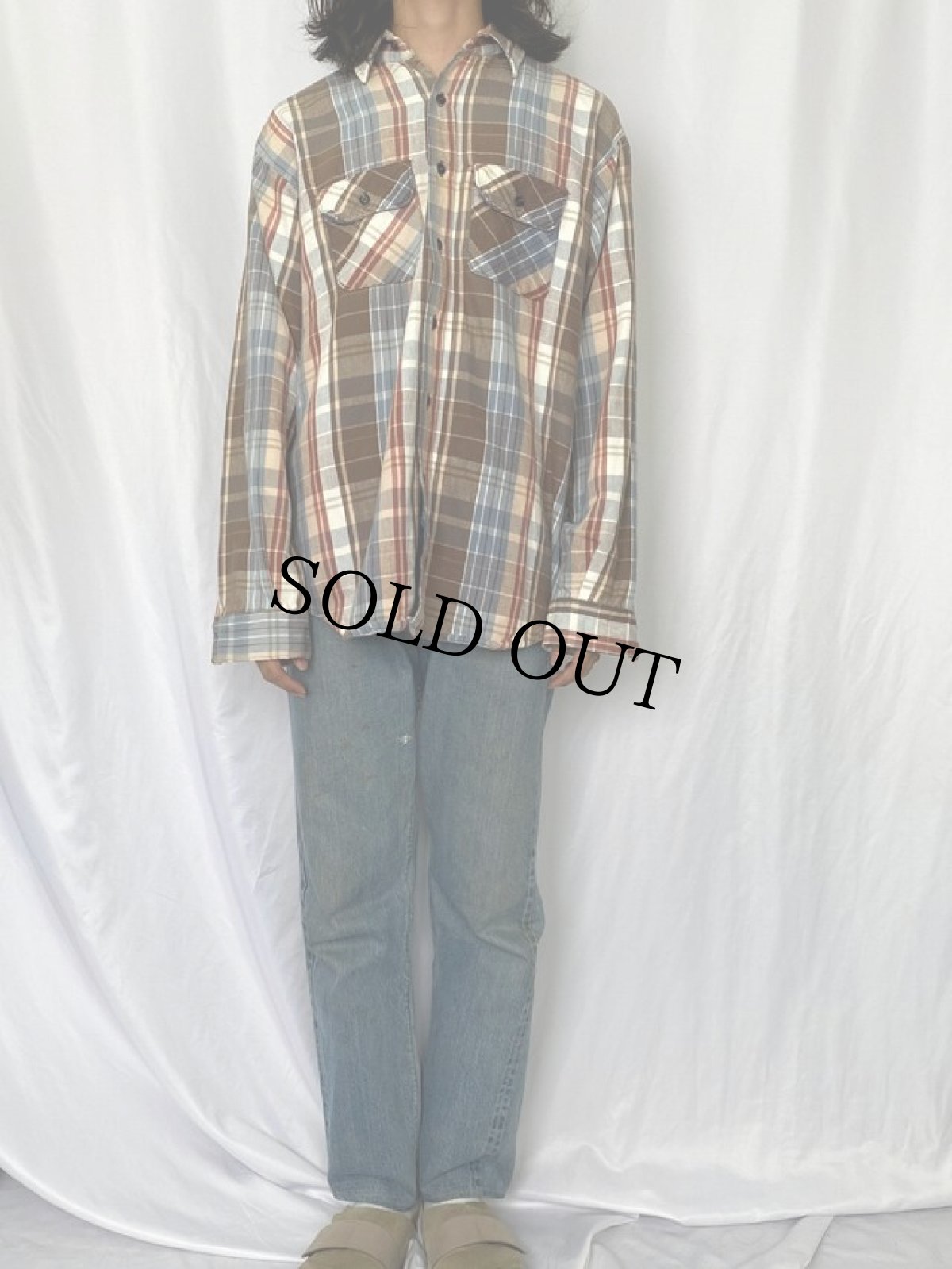 画像2: 70〜80's FIVE BROTHER USA製 チェック柄 ヘビーネルシャツ XL (2)