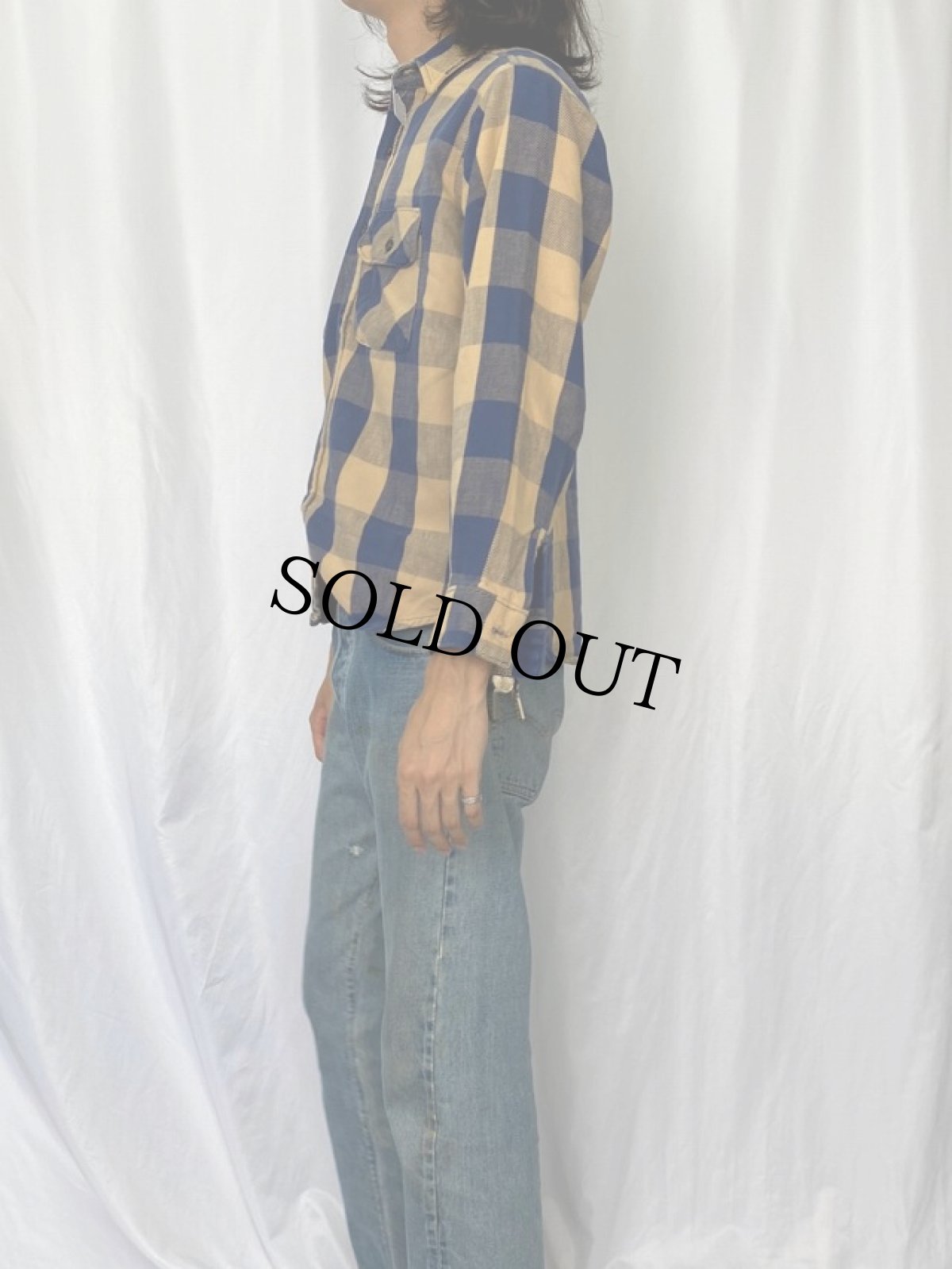 画像3: 70〜80's FIVE BROTHER USA製 ブロックチェック柄 ヘビーネルシャツ M (3)