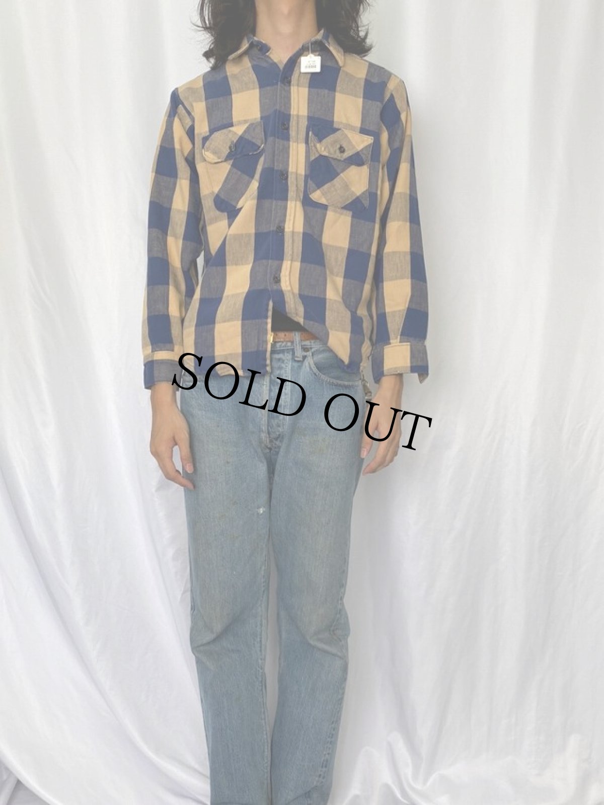 画像2: 70〜80's FIVE BROTHER USA製 ブロックチェック柄 ヘビーネルシャツ M (2)