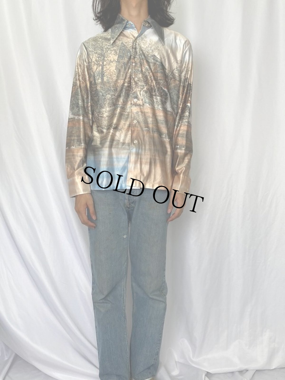 画像3: 70's KENNINGTON "隠れミッキー" 総柄 オープンカラーシャツ L (3)